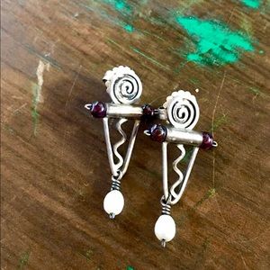 Artisan Sterling Silver Amethyst Pearl Earrings